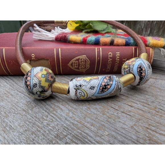 Vintage Floral Porcelain Necklace - Beaded Bohemian Jewelry - Picture 3 of 10